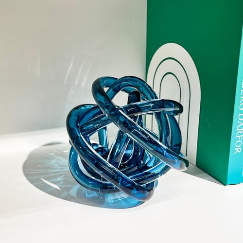 Glass Knot Teal Decor Ball - 5 Inch Hand Blown Infinity Sculpture Orbit Home Decor Table Decoration Interio Art - color: Navy Blue, size: 5-Inch Diameter