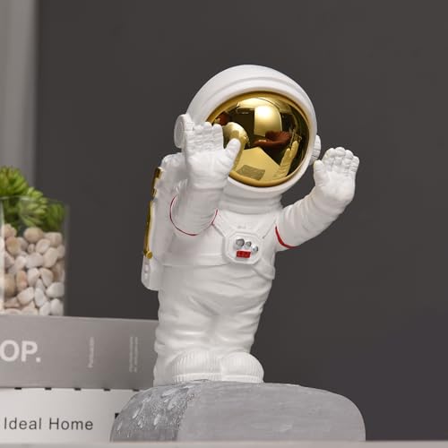 Decorative Space Theme Bookends - Astronaut Resin Bookends with Anti-Slip Base - Sturdy, Fun & Unique Book Holders for Heavy Books (Gold) - color: Astronaut A-gold