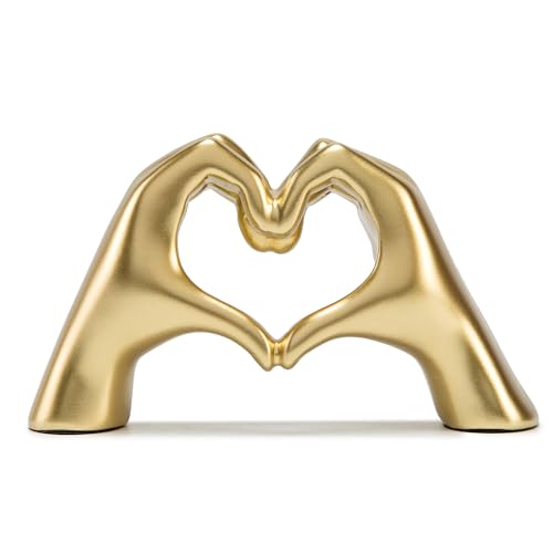 FANTESTICRYAN Medium Heart Hands Statues Hand Love Sculpture Cute Decorative Home Decor Ornaments for Living Room, Wedding, Office Desktop, Cabinets, Bookshelf, Gift for Mom (Gold, Medium) - color: Gold, size: Medium