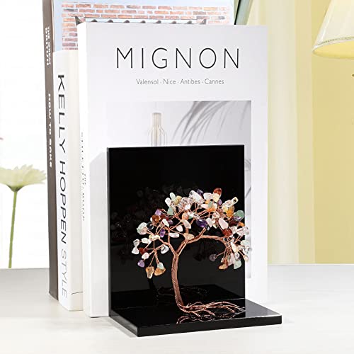 rockcloud Set of 2 Mixed Stones Crystal Tree Acrylic Decorative Bookends, L-Shaped Heavy Duty Book Ends to Hold Books for Home Office Shelves, Colorful - color: Colorful