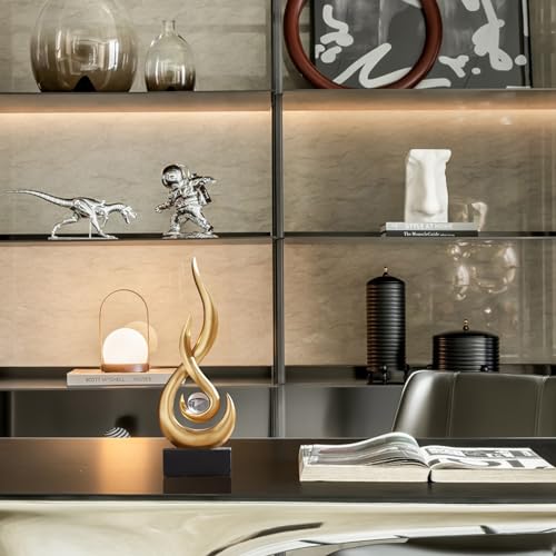 AWNR Abstract Gold Sculpture Decor: Flame Statue with Glass Ball Resin Art Figurines Unique Centerpiece Table Decorations Modern Home Decor Living Room TV Stand Coffee Table Office Decor - color: Golden Statue