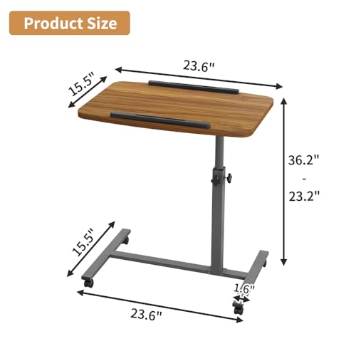 Furist Laptop Lap Desk, Mobile Adjustable Overbed Bedside Table with Wheels, Portable Standing Bed Desk, Rolling lapdesk Lap desks for Adults with Casters& Mouse Pad - color: Light Walnut