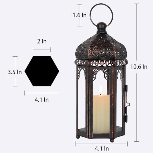 DECORKEY Vintage Medium Size Lantern Decorative Indoor & Outdoor, Moroccan Hanging Lantern with Clear Glass, Metal Tabletop Candle Lanterns for Front Porch Patio Decor, Christmas Decorations - color: Clear 2, size: Medium