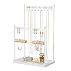 3 Tier white Jewelry Stand, Necklace Organizer, Earring Holder with 44 Holes and 9 Hooks, for Necklaces, Bracelets, Rings - color: White
