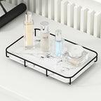 Dobbyby Vanity Tray Makeup Organizer Cosmetics Storage Bathroom Skincare Organizer Countertop Display Rack in Dresser Stainless Steel Shelf Marble Print Ceramic Trays - color: 1 Tier-black