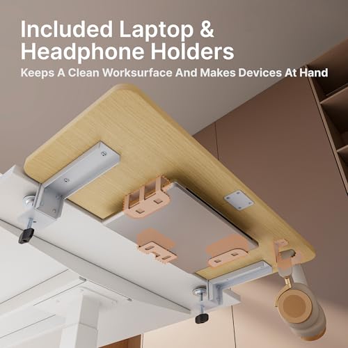 PEGZONE Desk Extender Tray, 28" x 12" Clamp On Desk Shelf, Desk Extension with Laptop Holder, Table Desk Arm Rest, Clamp On Keyboard Tray for Office and Home, Workstation Organizer, Large, Wood - size: 28 x 12 inch, style: Wood with laptop shelf