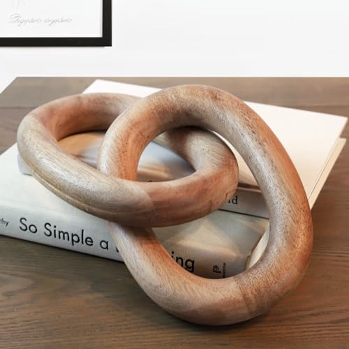 Wood Chain Link Decor – 13” Wooden Decorative Object for Coffee Table Decor and Neutral Decor for Home – Modern Knot Accent for Shelf Styling, Books, or Housewarming Gifts - color: Natural
