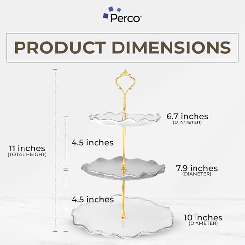 Perco 3 Tier Ceramic Cupcake Stand for 20 Cupcakes – Tiered Dessert Stand & Serving Tray, Elegant Gold Accent Dessert Table Display Set for Weddings, Birthdays & Events - color: Ceramic