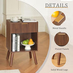Fultyle Walnut Nightstand, Modern Night Stand with Fluted Drawer and Opening Storage, Wooden Bedside Table with Solid Wood Legs for Bedroom, Living Room, Office (Walnut Brown) - color: Walnut Brown