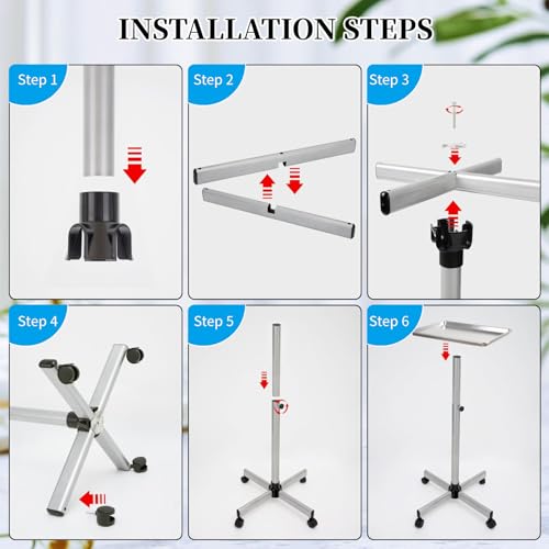 Salon Tray, Salon Color Tray with Adjustable Height, Metal Feet Tray on Wheels, Ideal Use As Tattoo Tray＆Dental Tray - color: Silver