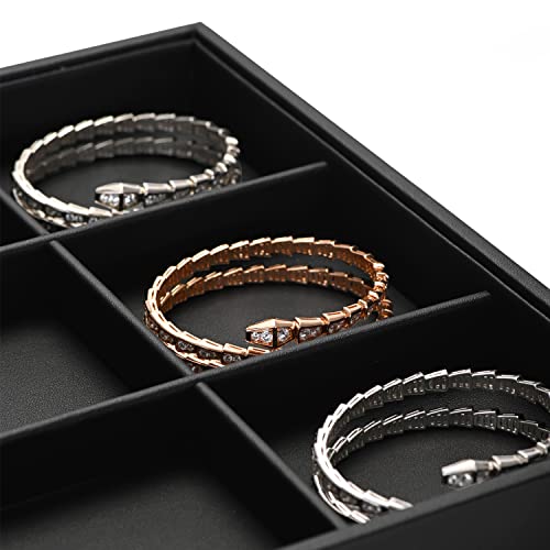 Oirlv Black Leather Jewelry Display Tray 12 Grid Jewelry Drawer Organizer Bracelet Bangle Organizer Independent Storage - style: P01702