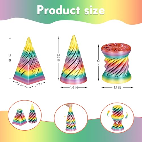 3PCS Impossible Cone,3D Printed Spiral Cone Fidget Toys,Impossible Pyramid Passthrough Sculpture,Stress Relieving Toys for Adults and Kids,Stocking Filler White Elephant Gifts(Rainbow) - color: Rainbow