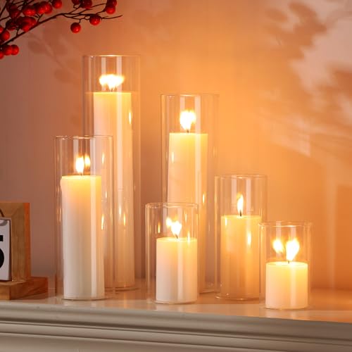 Shihanee Set of 12 Pillar Candles and Glass Cylinder Vases Assorted Sizes Cylinder Holders for Pillar Candles Home Table Centerpieces Wedding Party Decorations (White) - color: White