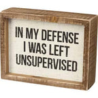 Primitives by Kathy Rustic Farmhouse Decor - Inspirational Wall Art, Wooden Table/Shelf Decor, Boho Kitchen Accessories 5”x7” - style: In My Defense