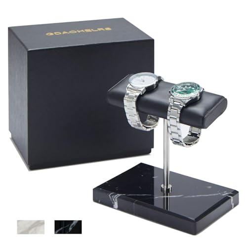 Men's Premium Handcrafted Watch Display Stand,Watch Stand,Watch Organizer,Watch Holder,Bracelet Display Stand,Natural Marble Base with Leather Surface (black) - color: black