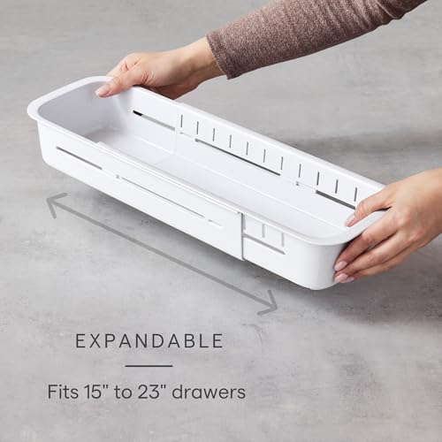 YouCopia DrawerFit Expandable Kitchen Drawer Organizer: Sliding Storage Tray for Utensils & Accessories in Deep Drawers, Expandable 15–23" wide, White Speckled BPA-free - style: Sorter
