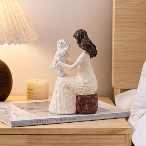 Woman with Dog Figurines, Westie Gifts for Dog Lovers, Ideal for Birthday, Thanksgiving, Christmas, White Hand-Painted Sculpture for Home Office Tabletop Shelf Decor - style: Westie