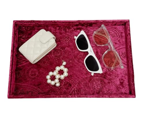 AgentMoon Luxurious Decorative Jewelry Tray,Commodity Display Board,Bedside Storage Tray for Eyeglasses Phone Watch Bracelet Earring Keys.Luxury Extra Velour (Embossed Red) - color: Embossed Red