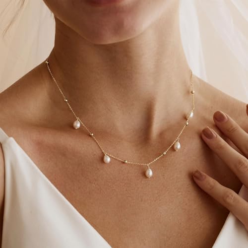 Mothers Day Gifts - 14K Gold Plated Pearl Necklaces for Women Trendy Dainty Necklace Simple Layered Gold Pearl Necklace for Women Mothers Day Wedding Birthday Gifts - color: 6-Satellite Pearl necklace