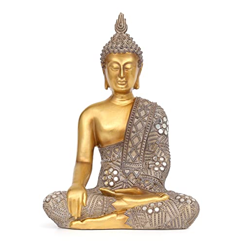 Buddha Statue for Home Decor Gold 10.4”-Buddha Statues for Zen Decor - Spiritual Décor-Buddha Decor for Living Room-Buda – Budda – Indoor Buddha Gift for Relaxation, Meditation or Shrine - size: 4.33" X 7.28" X 10.4"