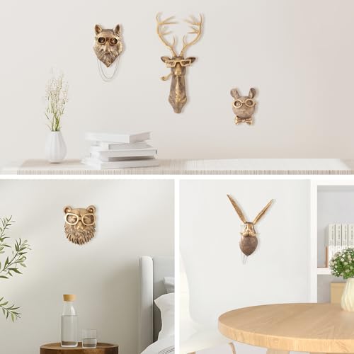 UITWMKTG 5 Pack Animal Head Wall Decor Gold Wall Sculpture Home Decor for Office Bedroom Modern Decor for Men Women - color: 5 Pack
