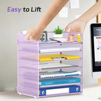 7 Tier Paper Organizer - Mesh Desktop File Holder with Handles for Office School Desk, Black (Purple) - color: Purple