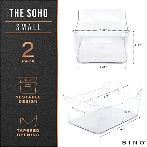 BINO | Plastic Storage Bins, Small - 2 Pack, Clear | THE SOHO COLLECTION | Pantry Organizers and Storage Containers Fridge Organizer Bins Kitchen Cabinet Organizer Medicine Cabinet Bin - color: Clear, size: Small