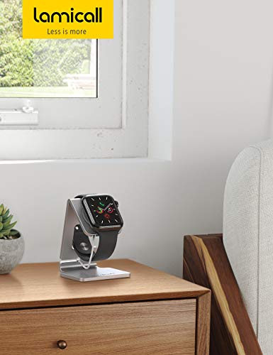 Lamicall Apple Watch Accessories, Watch Stand for Apple Watch Magnetic Fast Charger, Desk Charging Stand Holder Dock, Gift Gadeget for iWatch Series SE 11 10 9 8 7 6 5 4 3 2 1, Series Ultra, Sliver - color: Sliver