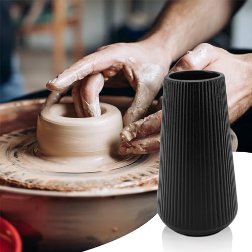 Black Ceramic Vase, GUKJOB Small Cute Flower Vase for Pampas Grass, Home, Living Room, Dining Table, Farmhouse, Office Decor, Bedroom, Table, and Kitchen Shelf (Black - 2Pcs) - color: Small Black - 2pcs
