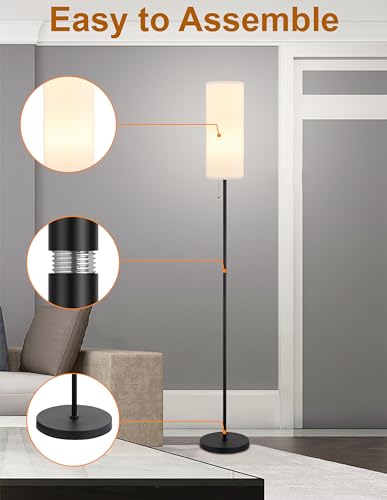 Floor Lamp for Living Room, Modern Standing Lamps with Lampshade, Minimalist Tall Lamp with Chain Switch for Living Room, Bedroom, Kids Room, Office,Standing Lamp LED Bulb Included (White Shade) - color: White