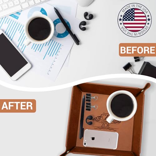 Personalized Valet Tray, Custom Engraved Leather Keys Tray for Men - Catchall Tray Organizer for Entryway Table, Unique Dad Birthday Gift from Daughter Son, Father Day - color: Personalized