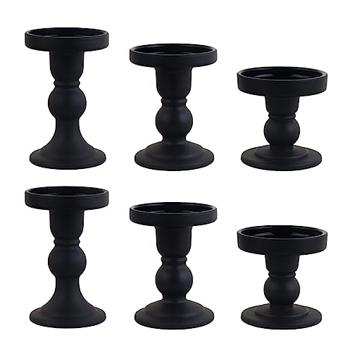 6-Piece Set of Black Glass Candlestick, Crystal Candlestick Holder Holder and Conical Candle, Christmas Candle Holder Decoration, Family Living Room Wedding Candle Holder (black2sets) - color: Black2sets