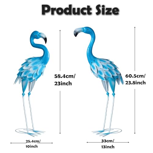 Set of 2 Metal Flamingo Garden Statues, Yard Flamingo Outdoor Decor for Lawn Patio Garden Backyard Display (Blue) - color: Blue