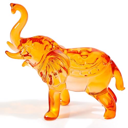 YWHL Amber Crystal Elephant Figurine Gifts for Women, Handmade Glass Statue Decor Gift for Elephant Lovers, Art Crystal Animals Figurines Collectible for Home Decoration - color: Amber