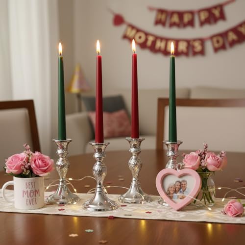 10 Inch Taper Candles Handmade Set of 4 – Unscented Tapered Candles in Red & Green, Candlesticks Smokeless Candle Sticks for Wedding, Home Decor, and Dinner Table - color: Red Green