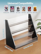 NiHome Pine Wood and Acrylic Trading Card Display Stand, 4-Tier Stepped Holder Compatible with PSA CGC BGS Graded Slabs or 35PT Cards, Stackable Tool-Free Card Organizer for Desk and Shelf