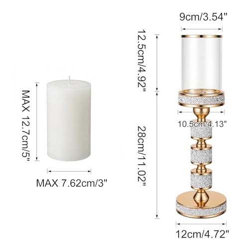 15.9" Tall Pillar Candle Holder with Wind Proof, Metal Hurricane Holders, Crystal Candle Holders for Table Centerpieces, Home Decor, Wedding, Dining Table (2, Gold, for Pillar Candles up to 3"x5") - color: Gold, size: Large