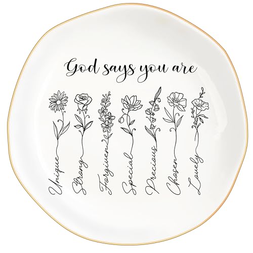 God Says You Are - Christian Bible Verse Jewelry Dish Trinket Tray - Unique Ceramic Ring Jewelry Tray for Women (Unique) - style: Unique