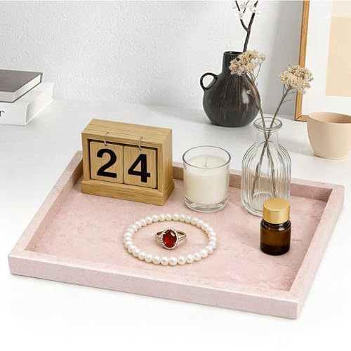 Natural Marble Tray, Stone Tray for Bedroom/Bathroom/Kitchen/Vanity Countertop, Jewelry Tray for Rings Earrings Necklace Bracelet Watch, Room Decor Aesthetic - color: Pink Travertine, size: 11.8" x 7.9" x 1.2"