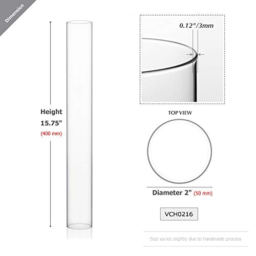 WGVI Hurricane Candle Holder Sleeve, Wide 2", Height 16", Clear Glass Cylinder Open Both Ends, Chimney Tube, Open Ended Candle Shade, 1 Piece - size: 2"x16"H