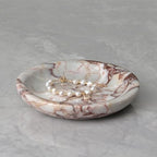 ZSHAWN Natural Calacatta Viola Ring Dish Jewelry Tray – 5.5" Trinket Dish for Rings Earrings Necklace, Scratch-Resistant Vanity Organizer, Elegant Gift for Women (Pink & Red) - color: Pink & Red Calacatta Viola Marble