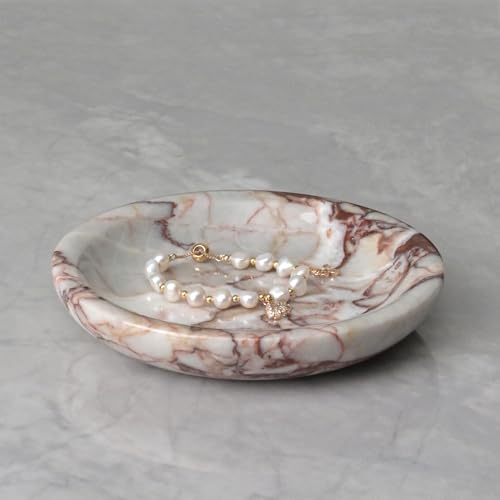 ZSHAWN Natural Calacatta Viola Ring Dish Jewelry Tray – 5.5" Trinket Dish for Rings Earrings Necklace, Scratch-Resistant Vanity Organizer, Elegant Gift for Women (Pink & Red) - color: Pink & Red Calacatta Viola Marble