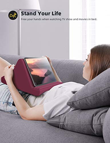 Lamicall Tablet Pillow Stand, Pillow Soft Pad for Lap - Tablet Holder Dock for Bed with 6 Viewing Angles, for iPad Pro 9.7, 10.5, 11, 12.9 Air Mini 4 3, Kindle, Galaxy Tab, E-Reader, Purplish Red - color: Purplish Red