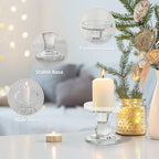 Glass Candle Holders, 3 Pieces Crystal Clear Candlesticks with Elegant Design for Pillar Taper Candle and Tea Light