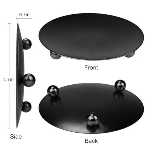 Minimalist Metal Candle Holder Plates Set of 3 – 4.7" Heat-Resistant Round Candle Base – Decorative Candle Stand for Home & Events (Black) - color: Black