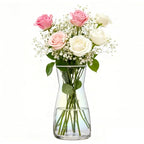 Iridescent Glass Vase 8 Inch, Round Borosilicate Clear Glass Flower Vase, Modern Boho Style Centerpiece Vase for Home Kitchen Wedding, Housewarming - color: Iridescent