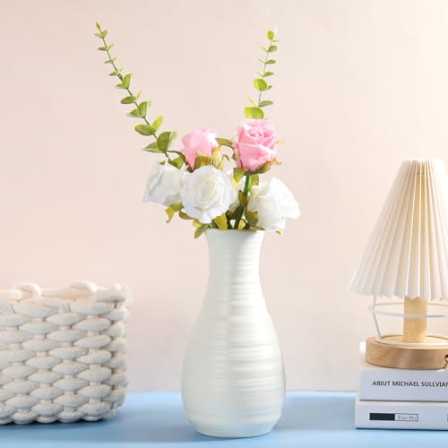 10 Pack Composite Plastic Flower Vases Bulk White Small Tall Conic Floral Vases for Centerpieces Unbreakable Bud Vase for Wedding Party Living Room Decor (Simple) - style: Simple