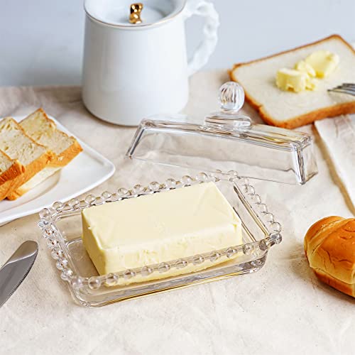 6.5'' Clear Glass Butter Dish with Handled Lid,Classic 2-Piece Design Butter Keeper For Countertop,Dishwasher Safe - size: 6.5 inches