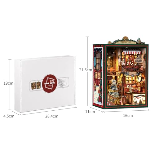 DIY Christmas Store Book Nook Kit, Miniature House with LED Light, 264pcs Wooden 3D Puzzles for Adults Teens, Bookshelf Decor Scale Model, Cultural Handmade Gift for Christmas & Book Lovers - style: Christmas Store