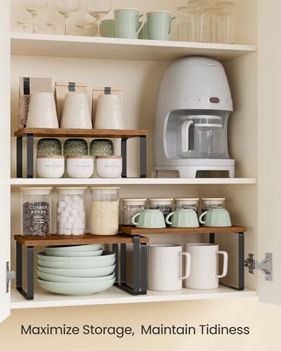 SONGMICS Cabinet Organizer Shelf, Set of 3 Kitchen Counter Shelves, Kitchen Storage, Spice Rack, Stackable, Expandable, Rustic Brown and Matte Black UKCS220K02 - color: Rustic Brown + Matte Black
